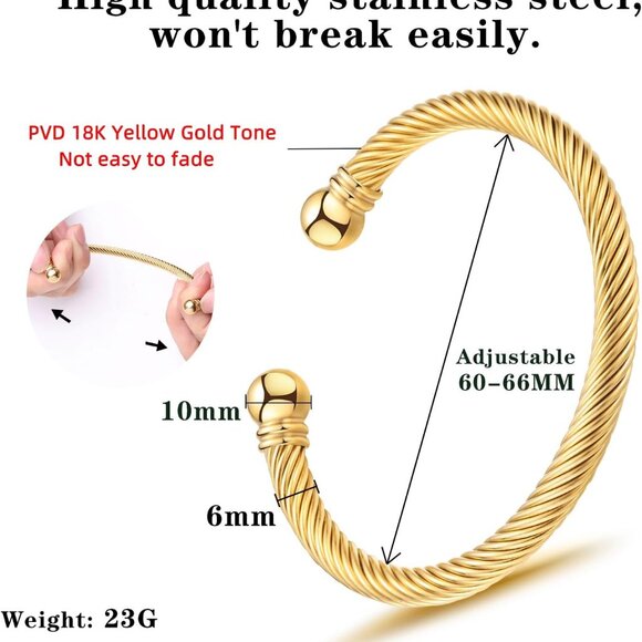 Stainless Steel Twisted Cable Wire Bracelets Adjustable Open Cuff Bangle Bracele - Picture 5 of 6
